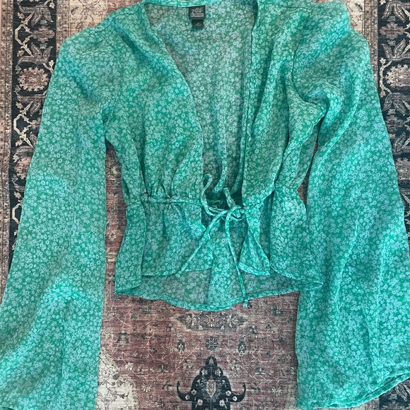 Wild Fable Tie Front, Bell Sleeve Sheer Blouse - Picture 2 of 2